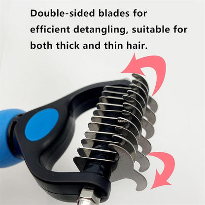 Pet Pro Grooming Tool, 2-in-1 Deshedding Dog Brush with 9/17 Teeth Undercoat Rake for Dogs & Cats, Dual-Sided Stainless Steel Pet Comb for Long Hair & Thick Coats, Non-Slip Ergonomic Handle (Pink-L)