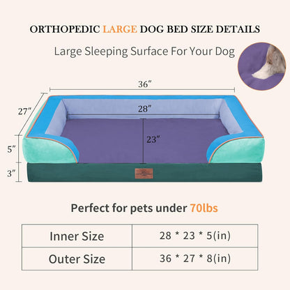 Comfort Expression Orthopedic Dog Bed for Extra Large Dogs 42x30 Inch, Waterproof Egg Crate Foam XL Pet Bed with Removable Bolsters, Dog Couch with Washable Cover & Non-Slip Bottom, Grey - Colors A