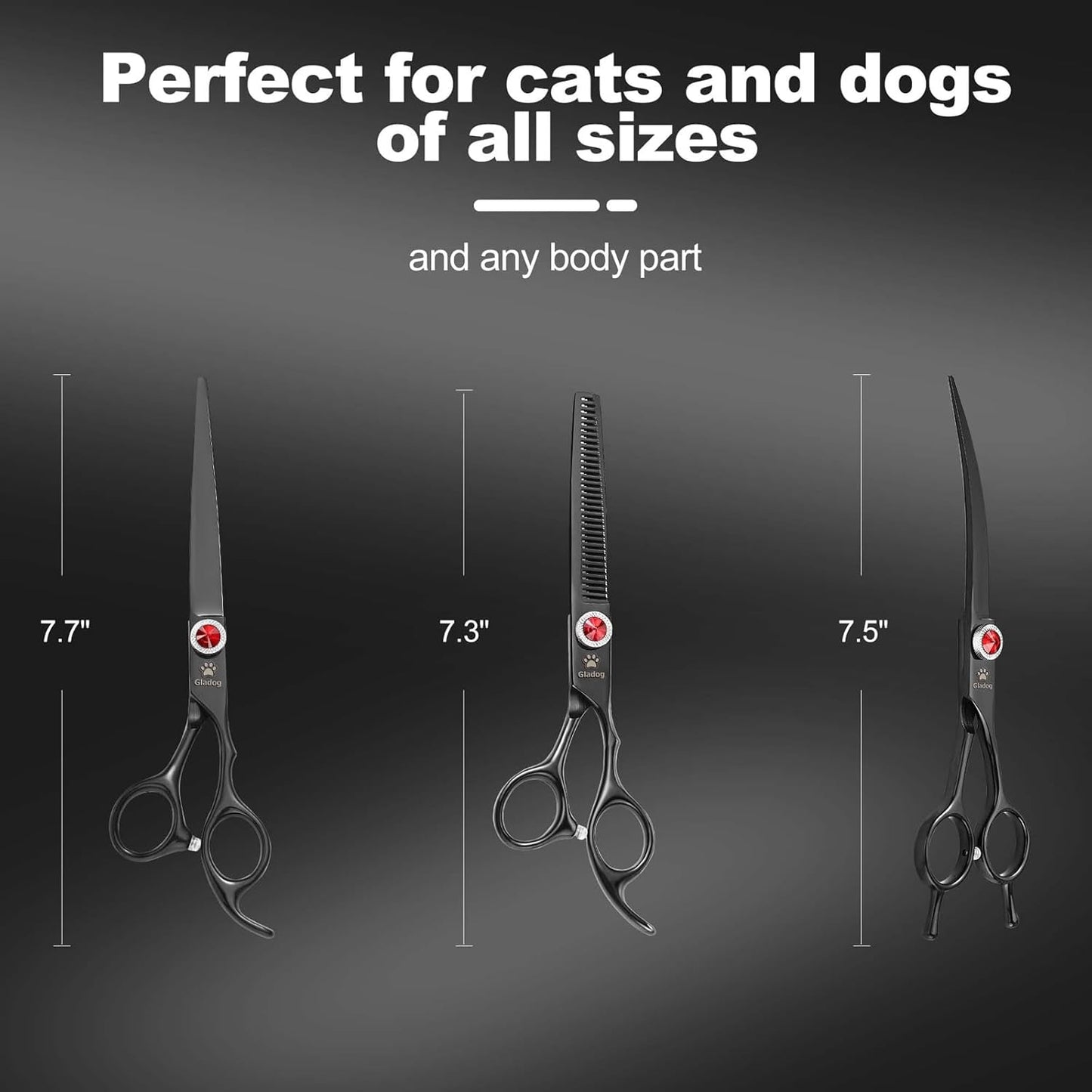 GLADOG Professional 5 in 1 Dog Grooming Scissors Set with Safety Round Tips, Sharp and Heavy-duty Pet Grooming Shears for Cats
