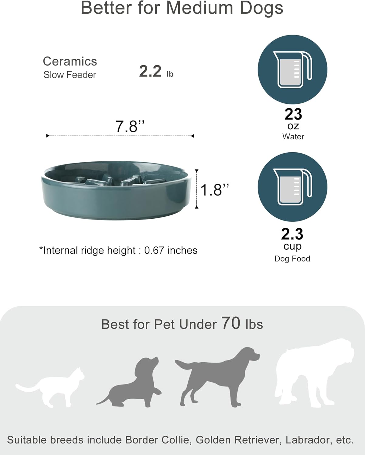 Ceramic Slow Feeder Dog Bowl, Maze Puzzle Non-Slip Silicone Base Stoneware Bowl for Small Medium Dogs, Heavy Duty Anti-Bloat Dog Food Bowl Dishwasher Safe – Apricot, Medium