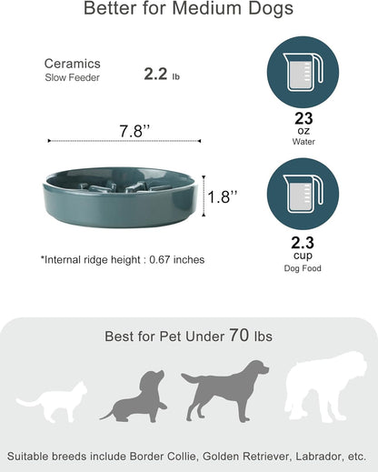 Ceramic Slow Feeder Dog Bowl, Maze Puzzle Non-Slip Silicone Base Stoneware Bowl for Small Medium Dogs, Heavy Duty Anti-Bloat Dog Food Bowl Dishwasher Safe – Apricot, Medium