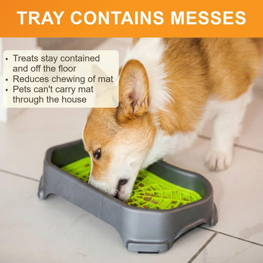 Neater Pets Neat-LIK Dog Lick Mat w/Mess-Proof Tray, Lick Mat for Dogs, Cats, Puppy, Reduces Anxiety & Boredom, Peanut Butter Slow Feeder, Interactive Treat Licking Pad (Green/Vanilla Bean)