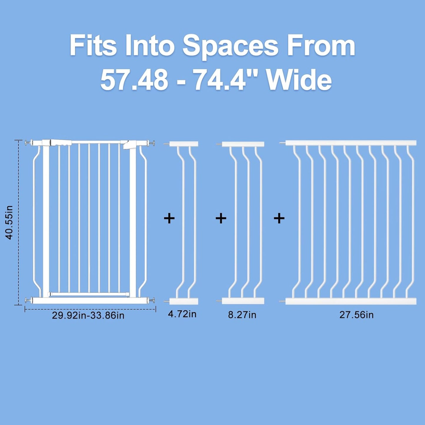 WAOWAO Extra Tall 40.55" Baby Gate 29.92-63.38" Wide Pressure Mounted Walk Through Swing Auto Close Safety White Metal Toddler Child Dog Pet for Indoor Stairs,Doorways,Kitche