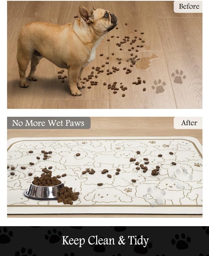PADOOR Pet Feeding Mat-Absorbent Dog Mat for Food and Water Bowl-No Stains Easy Clean Dog Food Mat-Quick Dry Water Dispenser-Puppy Supplies Accessories