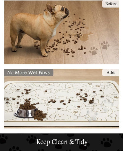PADOOR Pet Feeding Mat-Absorbent Dog Mat for Food and Water Bowl-No Stains Easy Clean Dog Food Mat-Quick Dry Water Dispenser-Puppy Supplies Accessories