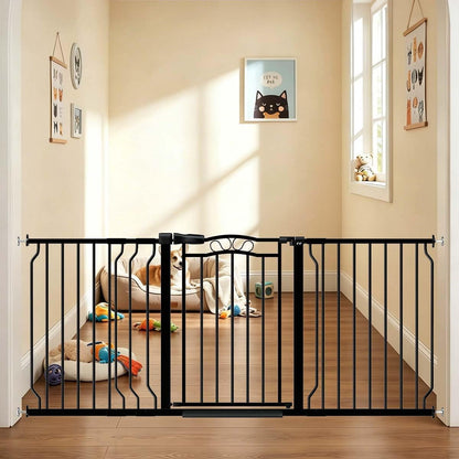 Fairy Baby 62.5"-71.6" Extra Wide Baby Gate Pressure Mount, Long Large Dog Gate Indoor Doorways Stairs, No Drill Safety Child Gate for Kids with Double Lock, Walk Thru Pet Gate for Puppy Doggy, Black