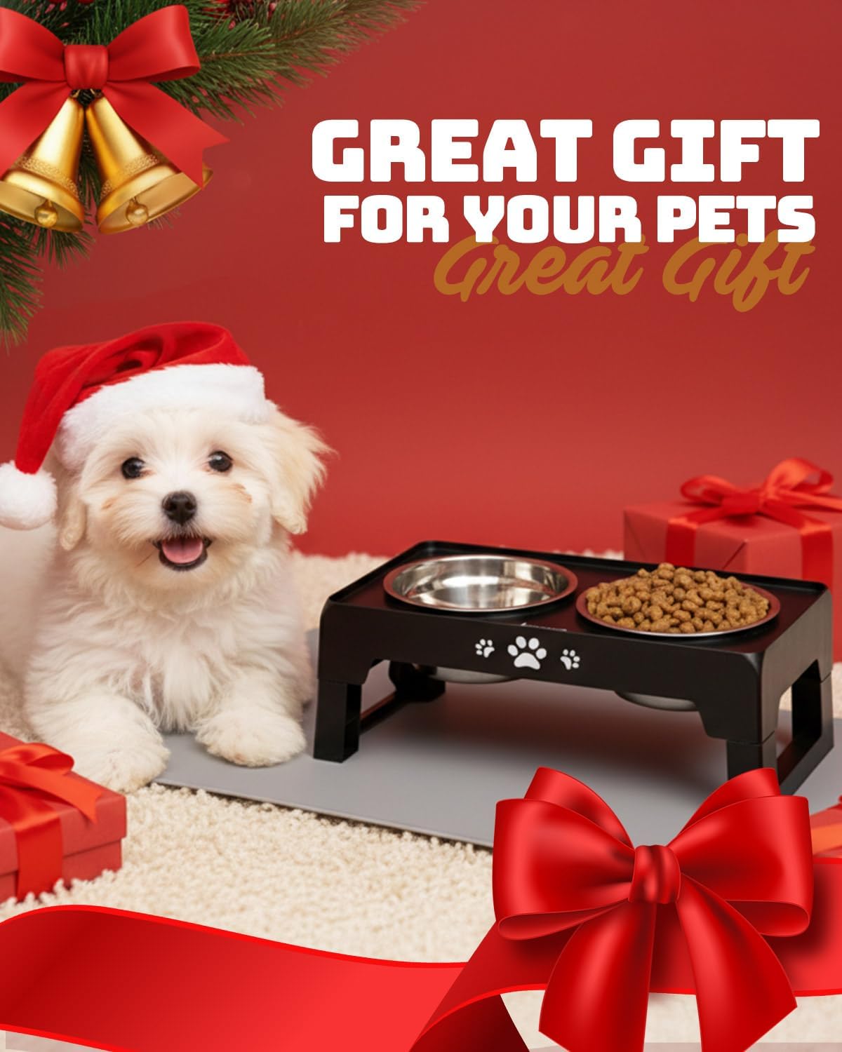 Jovrun Elevated Dog Bowls for Small Dogs and Cats, Non-Slip Cat Bowls with 2 Thick 5.5" Stainless Steel Dishes, Dog Feeder 2 Heights Adjustable to 2.6"-5.3"