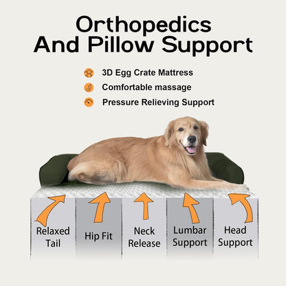 Large Dog Bed Orthopedic Washable - Beds Bolster - Medium XL XLarge Big Dogs - Memory Foam Couch Sofa - Waterproof with Removable Cover