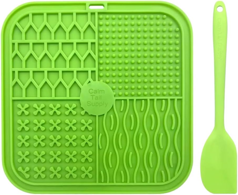 BPA-Free Silicone Dog Lick Mat with Spatula – Slow Feeder Enrichment Mat for Dogs & Cats – Strong Suction, Grooming Distraction, Freezer & Dishwasher Safe