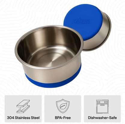 GORILLA GRIP Dog Bowls, Food Grade 304 Stainless Steel, Holds 2 Cups Each (16 fl oz) Food and Water Bowl for Feeding Dogs and Cats, Dishwasher Safe, Rust Resistant, BPA Free Rubber Base Set of 2 Black