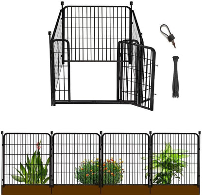 Getlay 36 in(H) Garden Fence, Wide Gate Low Threshold, 10 Panels Total 22.1 Ft(L) Heavy Duty Iron Animal Barrier Fence for Yard,Suitable for Indoor Or Outdoor Dog Fencing,Garden Border Fence