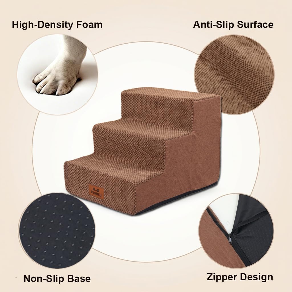 2 Pack Dog Stairs for Small Dogs 3-Step Pet Stairs for Bed Couch Chair Stool Non-Slip Pet Steps for Puppy Small Dogs Cat Older Pet Grey 13.6" H