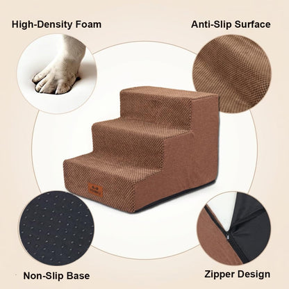 2 Pack Dog Stairs for Small Dogs 3-Step Pet Stairs for Bed Couch Chair Stool Non-Slip Pet Steps for Puppy Small Dogs Cat Older Pet Grey 13.6" H