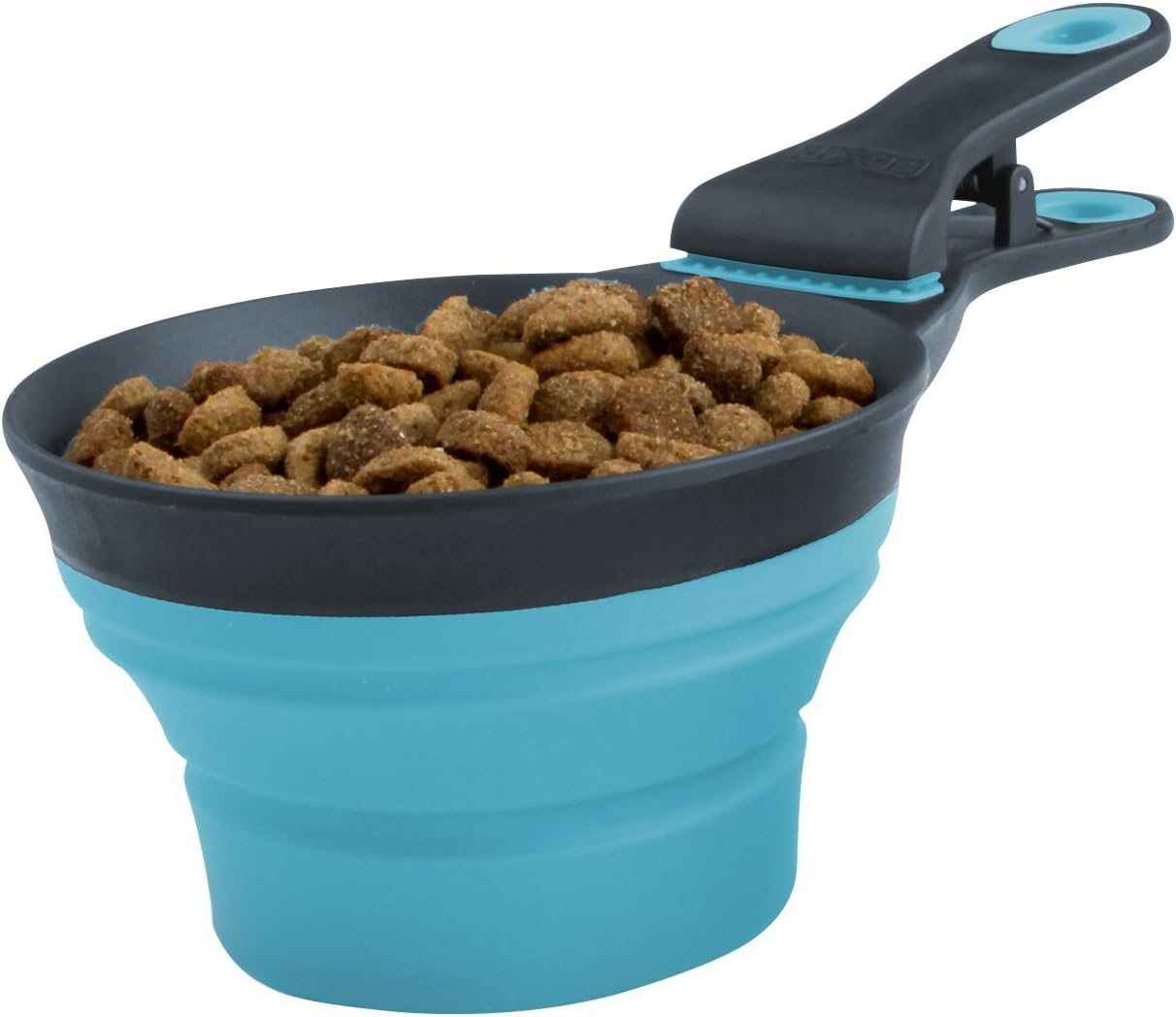 Dexas Pets Collapsible KlipScoop Collapsible Dry Dog Food Scoop and Dog Food Bag Clip, 1 Cup Capacity, Pro Blue