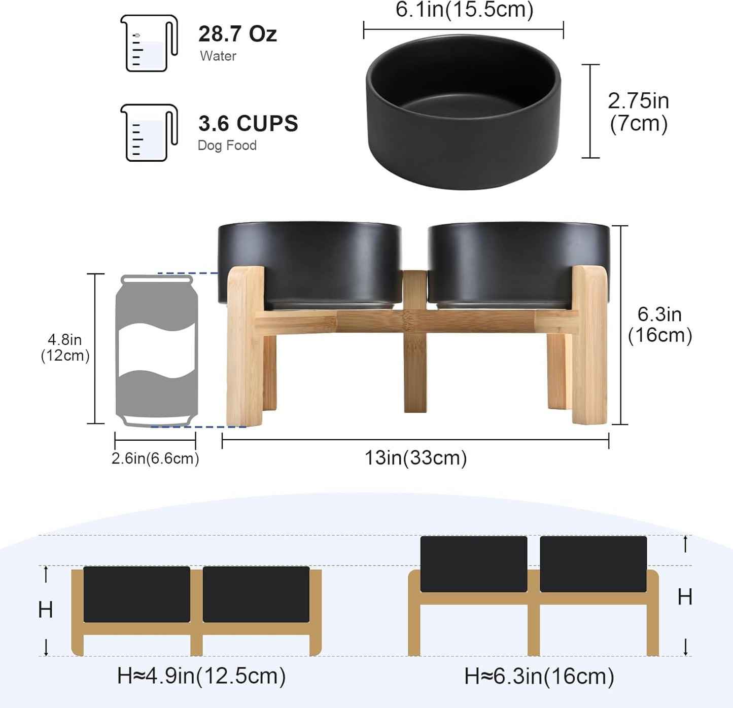 SPUNKYJUNKY Elevated Dog Bowls Ceramic, 6.1'' Dogs and Cat Food Water Bowls Raised with Non-Slip Bamboo Stand for Medium Sized Breed Microwave Dishwasher Safe - 28.7 OZ,Beige
