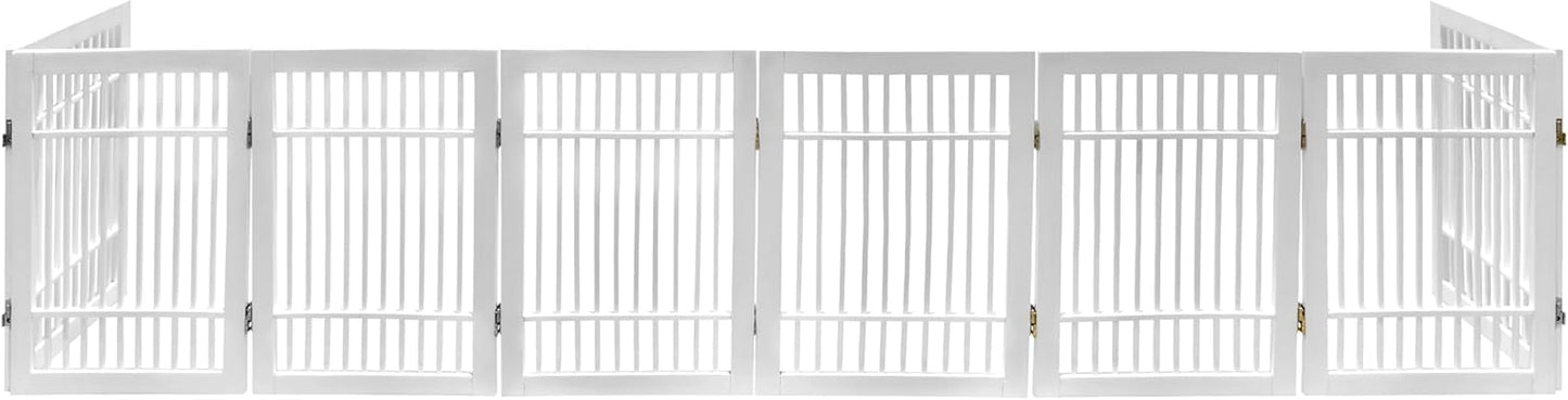 Urnporium Freestanding Wooden Dog Gate for Doorways – Foldable Acacia Wood Pet Gate, No Drill Portable Indoor/Outdoor Puppy Fence Barrier (White Pet Gate, 3 Panel 24" Tall)