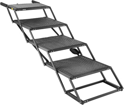 VEVOR Dog Stairs for Car, 4 Steps Extra Wide Foldable Dog Ramp for Large Dogs with Non-Slip Rug Surface, Portable Lightweight Pet Ladder for Car, SUV, Truck, High Beds, Sofas, Support up to 200 lbs