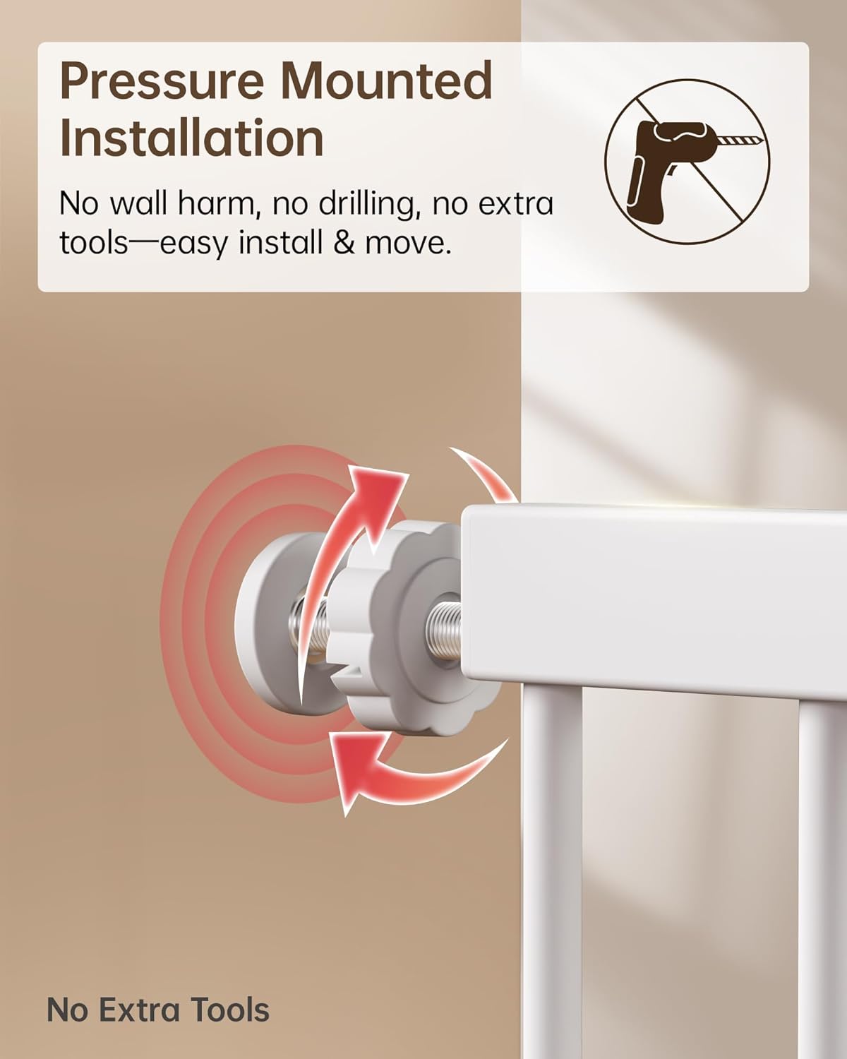Baby Gate for Stairs, 29.92-48” Wide Pressure Mounted Baby Gate No Drill Needed, Auto Close Dog Gate for Doorways, Easy Walk Through Safety Child Gates for Toddler & Pet/Puppy, Indoor, White