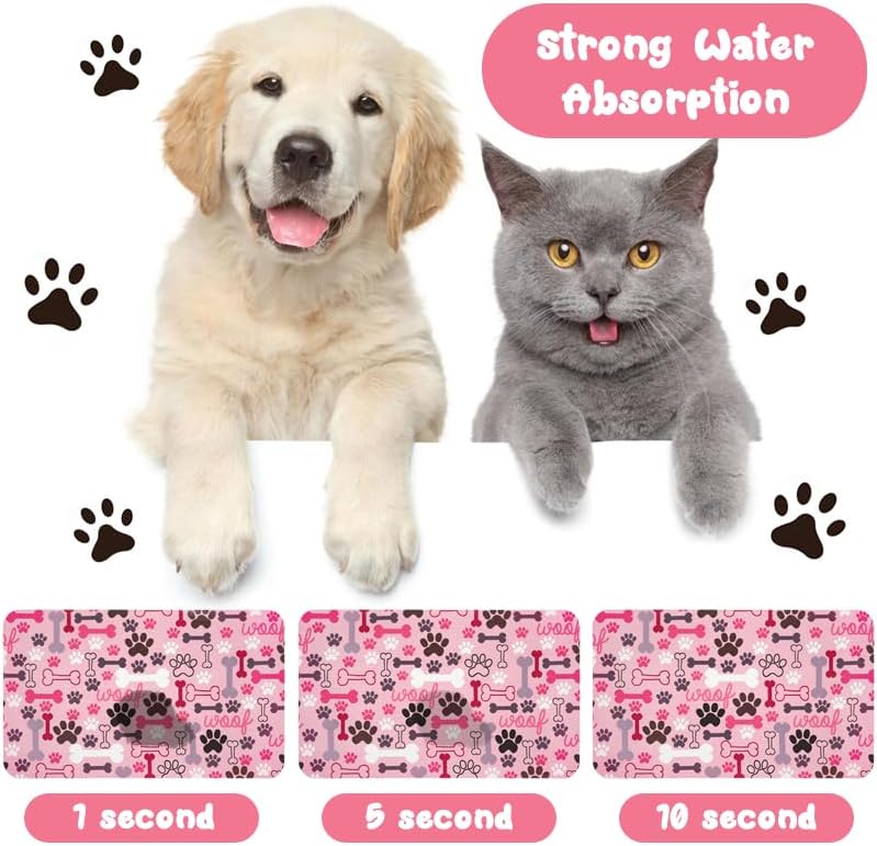 Dog Food Mats for Floors Waterproof, Pet Water Bowl Mats Pet Feeding Absorbent Placemats Plaid 12 * 20 inch