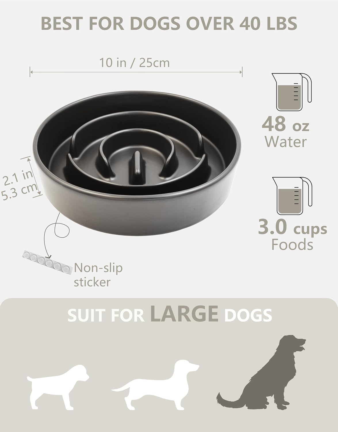 Ceramic Slow Feeder Dog Bowls, 2.0 Cups Slow Feeder for Medium Dogs, Puzzle Maze Bowl to Slow Down Eating, 30oz, 8in, White