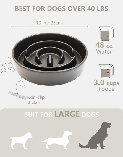 Ceramic Slow Feeder Dog Bowls, 2.0 Cups Slow Feeder for Medium Dogs, Puzzle Maze Bowl to Slow Down Eating, 30oz, 8in, White