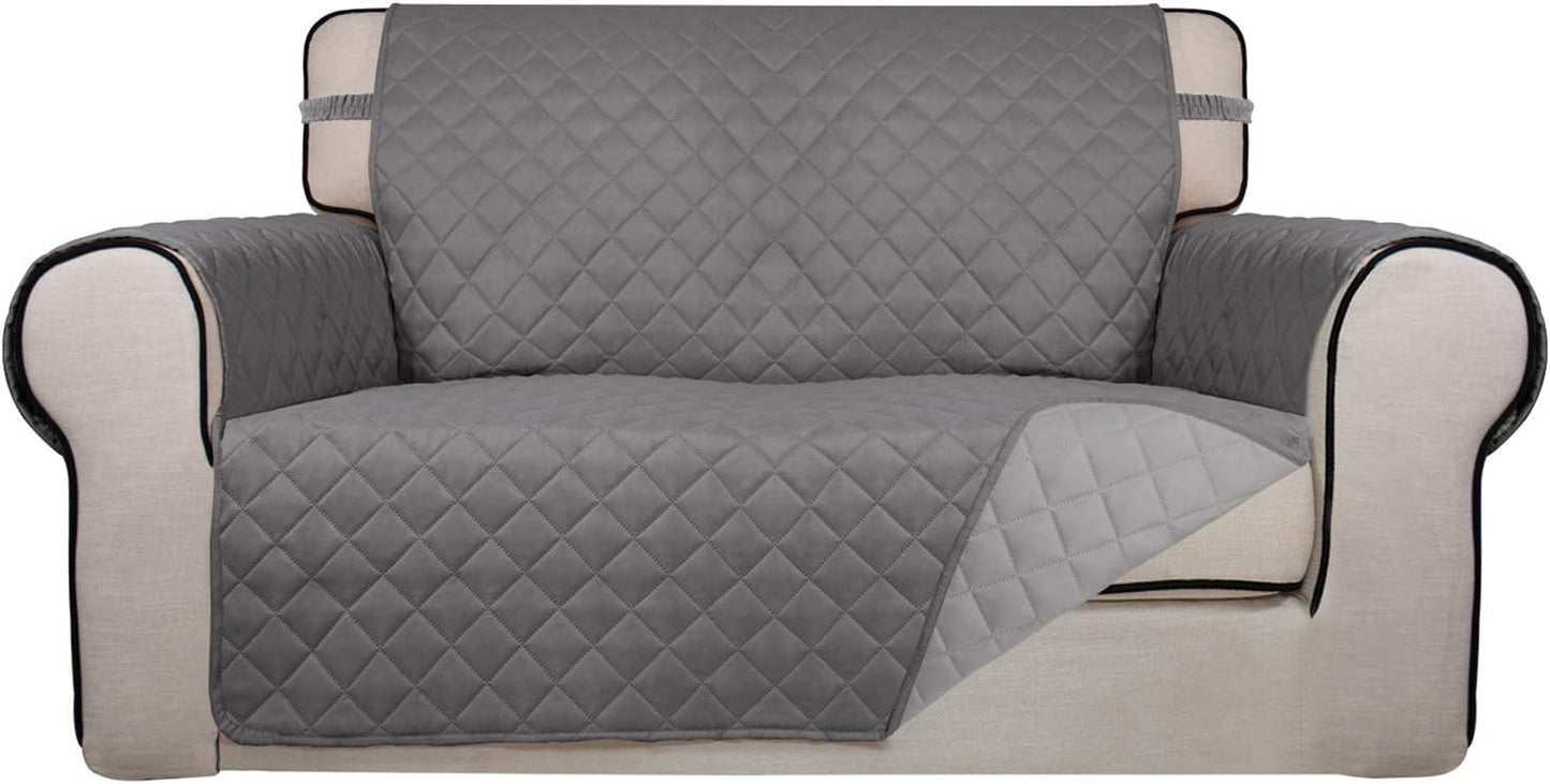 PureFit Reversible Quilted Sofa Cover, Water Resistant Slipcover Furniture Protector, Washable Couch Cover with Non Slip and Elastic Straps for Kids, Dogs, Pets (Sofa, Gray/Light Gray) - Colors A