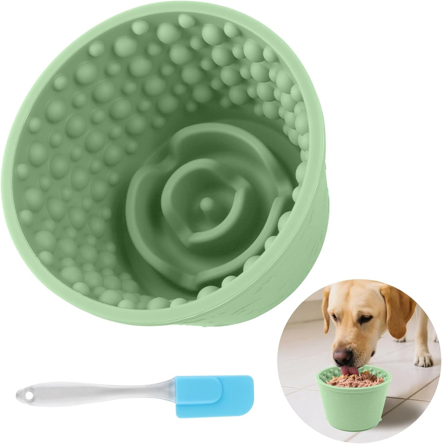 Dog Slow Feeder Lick Bowl - Non-Slip Licking Treat Dispenser for Small Medium Large Dogs, Promotes Anxiety Relief & Prevents Choking, Easy to Clean Feeding Bowl (Green, S)