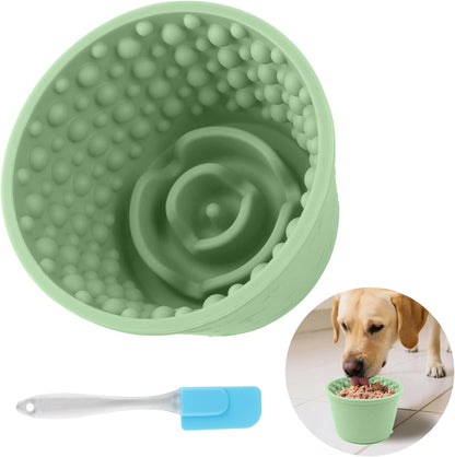 Dog Slow Feeder Lick Bowl - Non-Slip Licking Treat Dispenser for Small Medium Large Dogs, Promotes Anxiety Relief & Prevents Choking, Easy to Clean Feeding Bowl (Green, S)