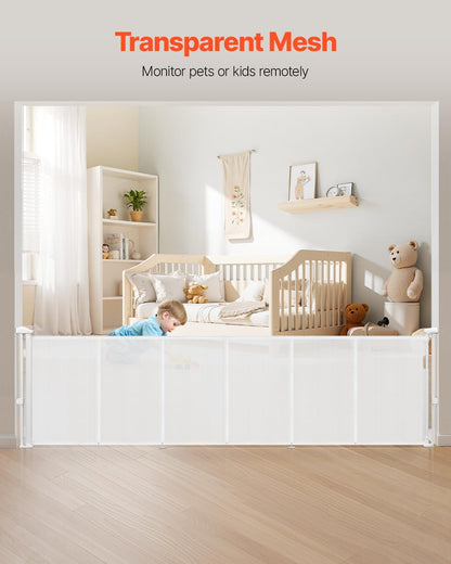 VEVOR Retractable Baby Gate, 34 inch Tall, Extends up to 110 inch Wide, Retractable Gate for Kids or Pets, Mesh Material, Easy to Install for Indoor Stairs, Doorways, Hallways, Playrooms, Gray