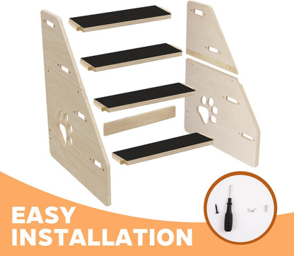 Dog Stairs Ramp, Wooden 4-Step Dog Ramp for Small/Medium/Older Dogs and Cats, Non-Slip Pet Ladder for High Beds, Sofas, Bay Windows