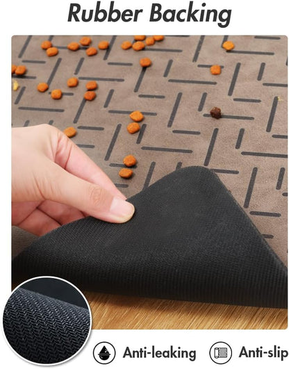 MontVoo Dog Food Mat-Pet Feeding Mat for Food and Water-No Stains Quick Dry Dispenser Cat Bowl Mat for Messy Drinkers(12"x19" Dark Grey)