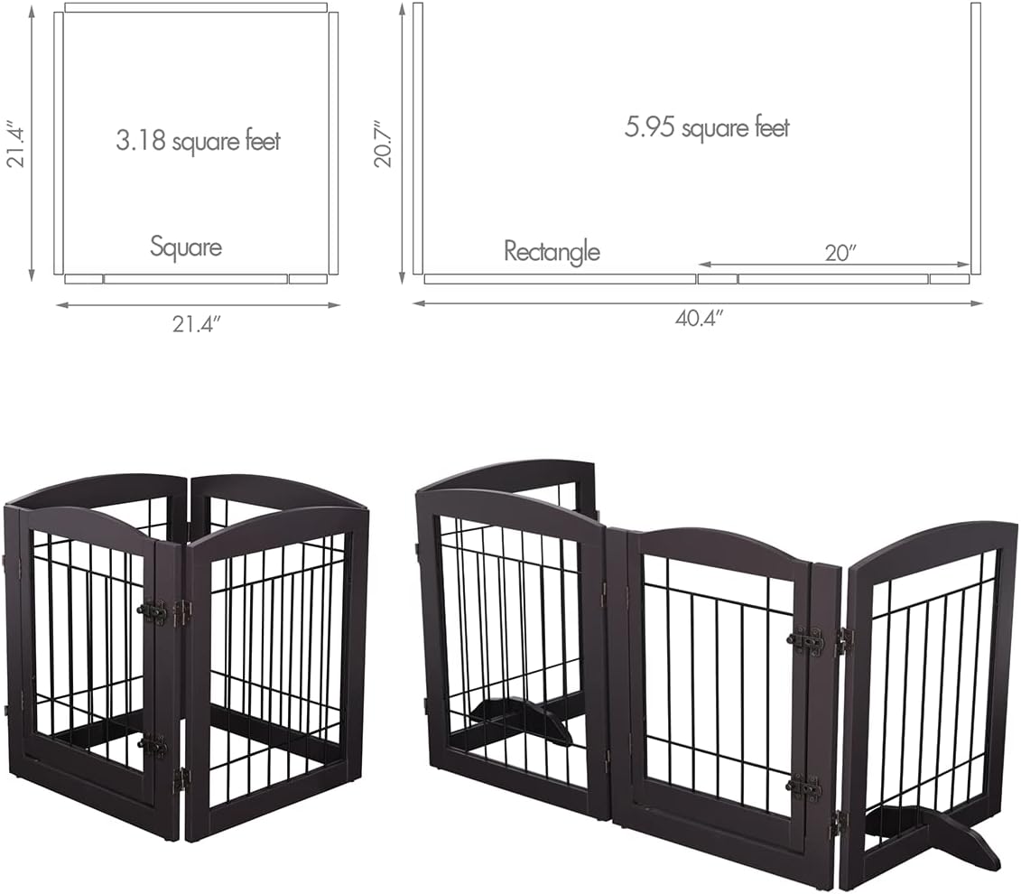 PAWLAND Free Standing Dog Gates for The House Stairs Doorways Indoor Foldable Wooden Small White Puppy Pet Gate Step Over Fence 60" W 24" H 3 Panels