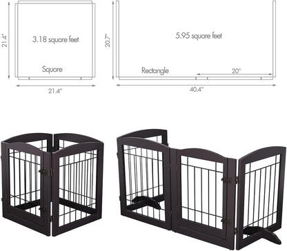 PAWLAND Free Standing Dog Gates for The House Stairs Doorways Indoor Foldable Wooden Small White Puppy Pet Gate Step Over Fence 60" W 24" H 3 Panels