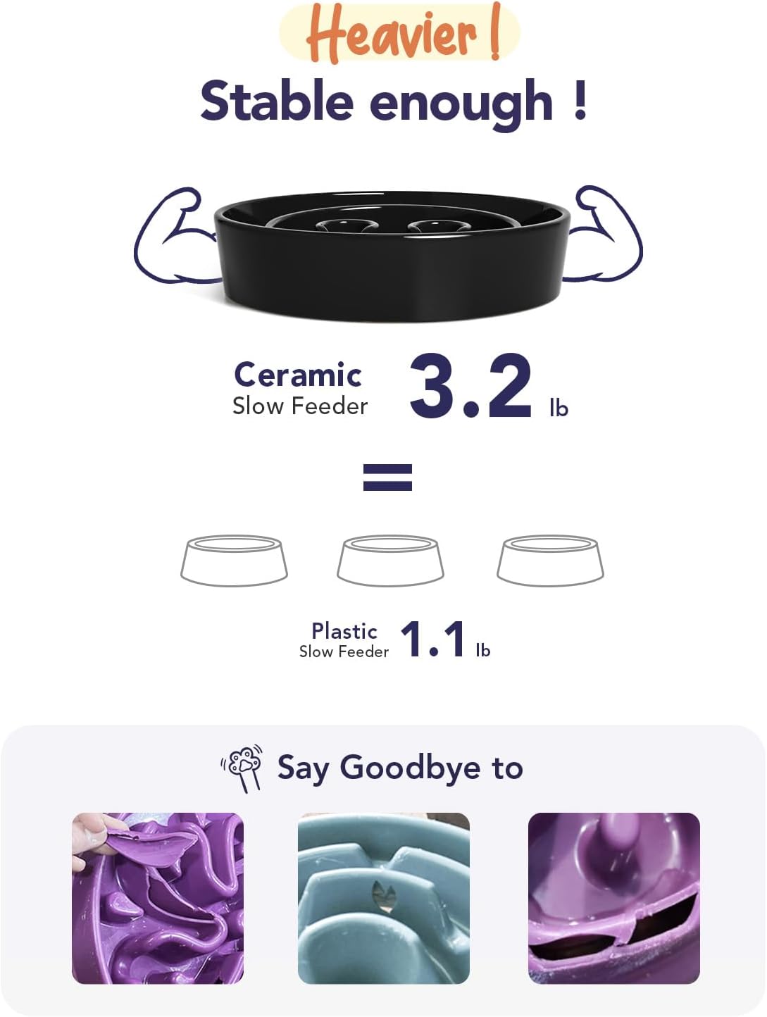 LE TAUCI Dog Bowls Slow Feeder Ceramic, 1.5 Cup Slow Feeding Bowl for Small and Medium Breed, Puzzle Dog Food Bowl for Fast Eater, Maze Purple