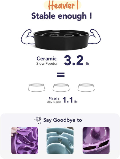 LE TAUCI Dog Bowls Slow Feeder Ceramic, 1.5 Cup Slow Feeding Bowl for Small and Medium Breed, Puzzle Dog Food Bowl for Fast Eater, Maze Purple