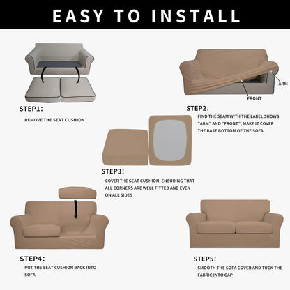 Easy-Going 100% Dual Waterproof 4 Pieces Stretch Soft Couch Cover for Dogs, Sofa Slipcover for 3 Separate Cushion Couch Leakproof Furniture Protector for Kids, Pets Dark Gray