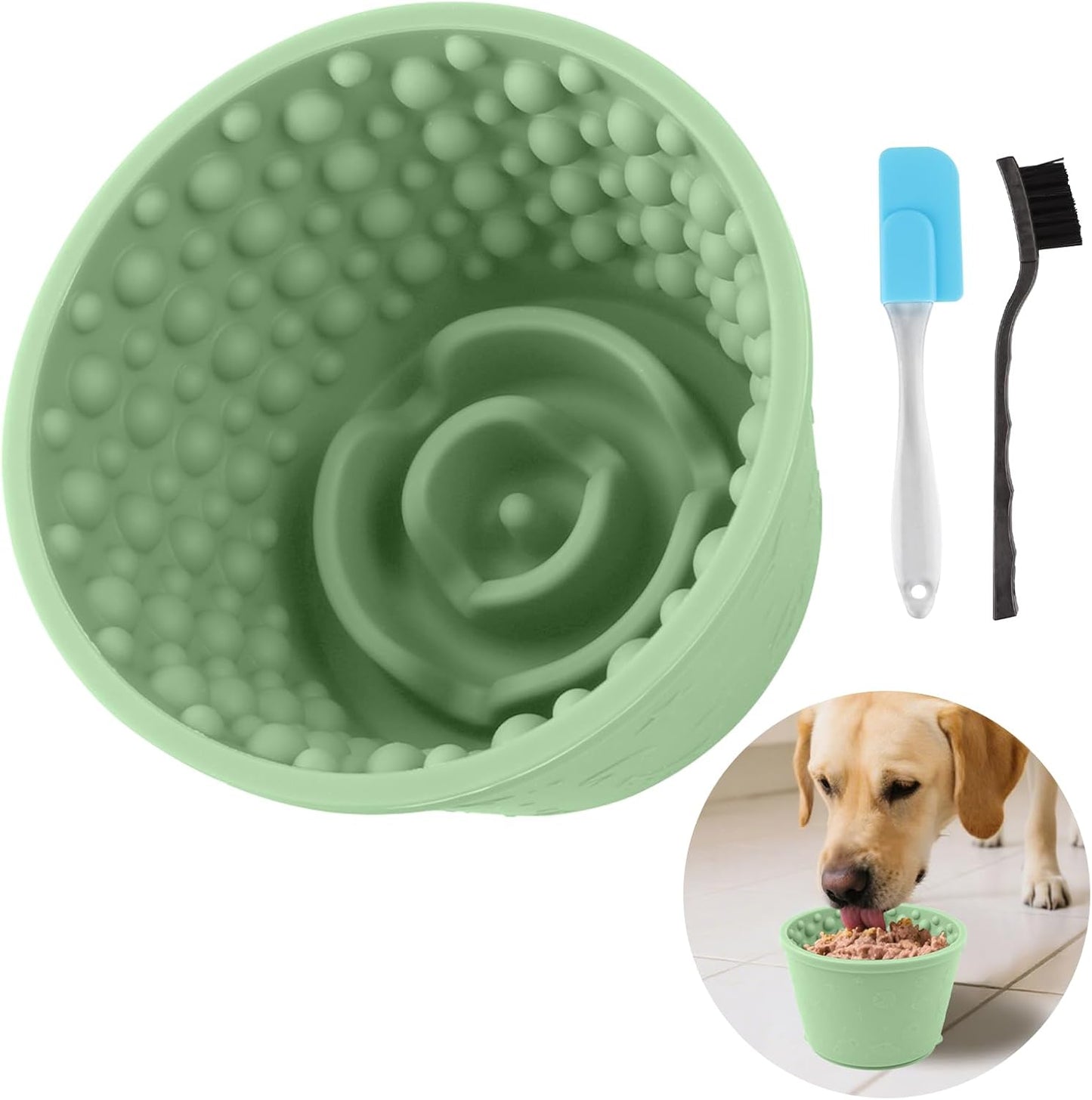 Dog Slow Feeder Lick Bowl - Non-Slip Licking Treat Dispenser for Small Medium Large Dogs, Promotes Anxiety Relief & Prevents Choking, Easy to Clean Feeding Bowl (Green, S)