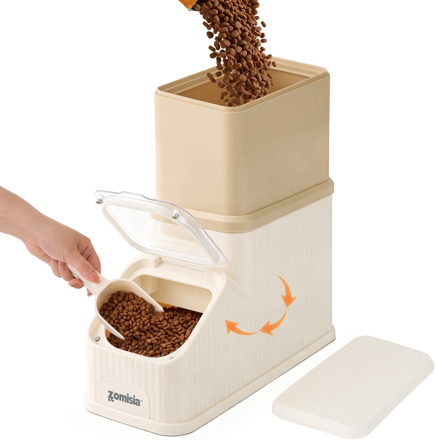 ZOMISIA 30-40lbs Collapsible Dog Food Storage - First-in, First-out Easy Dispense Base for Freshness, Pet Food Storage Containers with Transparent Lid and Scoop