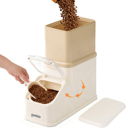 ZOMISIA 30-40lbs Collapsible Dog Food Storage - First-in, First-out Easy Dispense Base for Freshness, Pet Food Storage Containers with Transparent Lid and Scoop