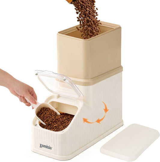 ZOMISIA 30-40lbs Collapsible Dog Food Storage - First-in, First-out Easy Dispense Base for Freshness, Pet Food Storage Containers with Transparent Lid and Scoop