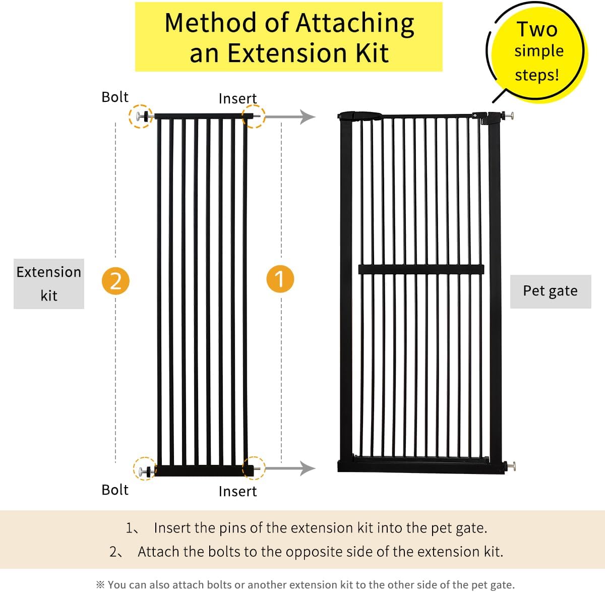 Lumizone Extra Tall Cat Gate 61.02" High Pressure Mounted Extra Wide 30.12"-34.05" (17Sizes) 1.37" Gap No Drilling Auto-Close Tall Pet Gate for Dogs (Black, 30.12"-34.05" W)