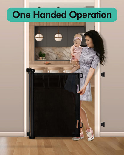 Retractable Baby Gates, Mesh Dog Gate for Doorways, 33.6" Tall, Expands to 55" Wide,Pet Safety Essential Fit for Baseboards, Wide Toddlers Gates for Hallways, Indoor & Outdoor,Gray