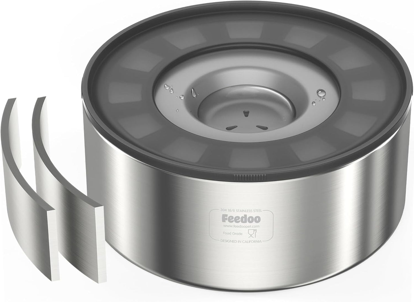 2L No Spill Water Bowl for Dogs, Double-Wall Stainless Steel with Splash-Proof Paws Lid and Floating Disk, Non-Slip Base, Easy to Clean Slow Water Feeder for Small Medium Dogs
