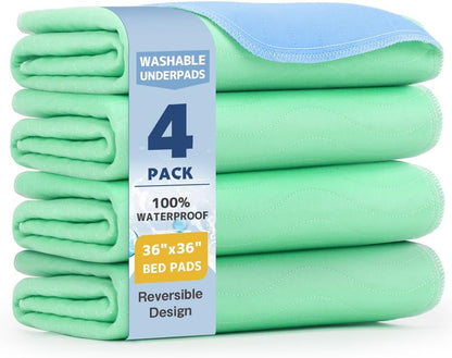 Washable Underpads 36"x36"(4 Pack)– Dual-Sided & Ultra-Thick, Heavy Duty Waterproof Nursing Pads Incontinence Bed Pads, Reusable Washable Pee Pads for Dogs, Diaper Changing & Adults Pads
