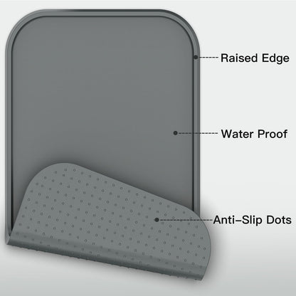 Pet Feeding Mat [Warped Resistant Raised Edge], Water-Proof Silicone Placement for Food Water Bowls, Anti-Slip Base Protect Floor, BPA-Free&Dishwasher-Safe [23.5x13.5inch Large, Gray]