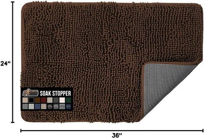 GORILLA GRIP SoakSTOPPER Dog Door Mat, 30x20 Machine Washable Rug Absorbent Doormat Captures Moisture Mud Dirt, Quick Dry Soft Chenille Entryway Rugs Indoor Entrance Mats for Dog Paws, Paw Grey