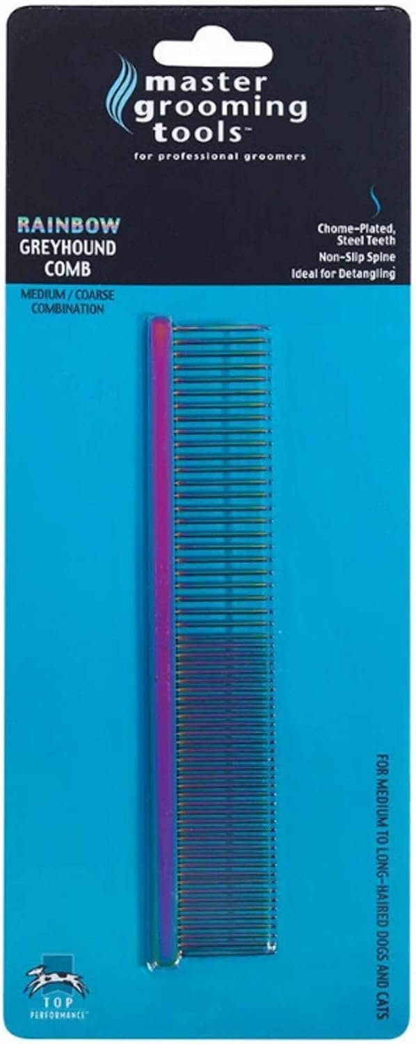 Master Grooming Tools Greyhound Combs — European-Style Combs for Grooming Dogs - Medium/Coarse, 7½",Chrome