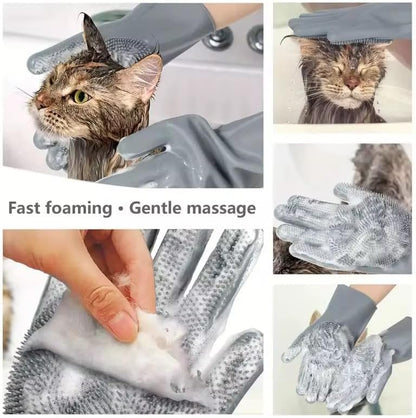 PETLUXE, Pet Grooming Gloves for Dogs & Cats, Silicone Deshedding Brush, Gentle Fur Remover, Bathing & Massage Gloves. 3 Colors Variation (Green)