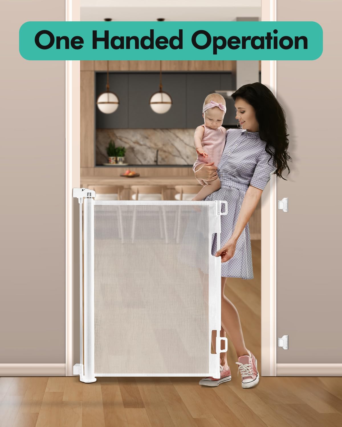 Retractable Baby Gates, Mesh Dog Gate for Doorways, 33.6" Tall, Expands to 55" Wide,Pet Safety Essential Fit for Baseboards, Wide Toddlers Gates for Hallways, Indoor & Outdoor,Gray