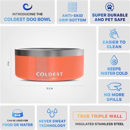 Coldest Dog Bowl - Anti Rust Metal, Non Slip, 3 Layers Insulated Stainless Steel Dog Bowls - Spill Proof & Heavy Duty - Water Bowl for Dogs, Cats & Pets, Dish Washer Safe (21 oz, Stealth Black)